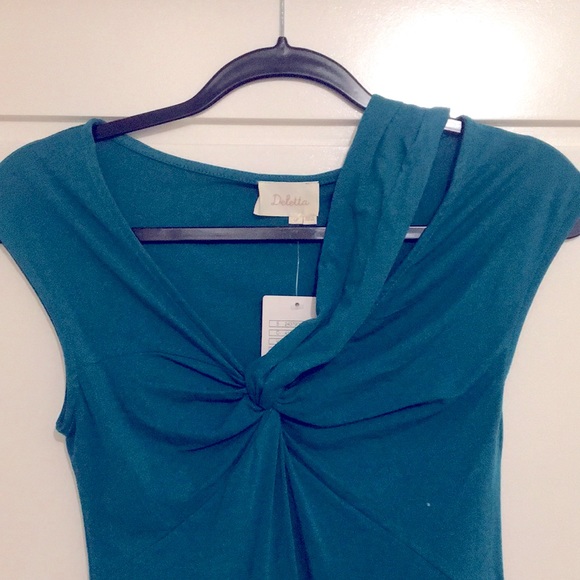 BNWT XS Anthropologie knit asymmetrical cut-out top by Deletta, cotton blend - Picture 1 of 9